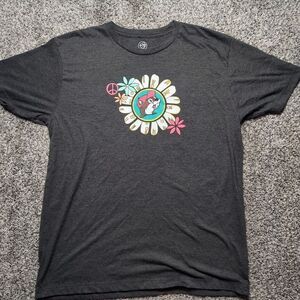 Bucee's Makes My Soul Shine Short Sleeve Gray T-Shirt Women's L Flowers